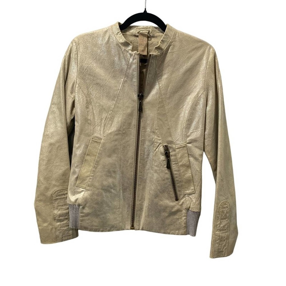 Doma Metallic Leather Motor Jacket Gold Silver Genuine Leather soft S - Picture 2 of 10